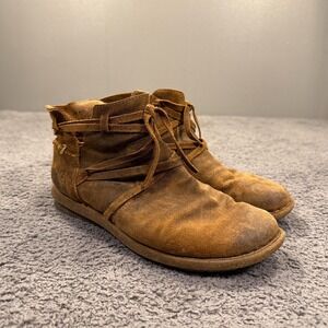 Born Tarklin Boots Women 6.5 Brown Suede Ankle Booties Zip Strap Leather Western